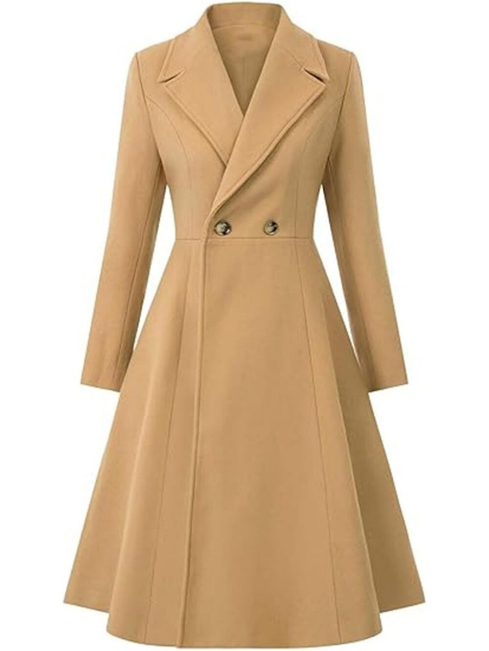 Chic Women's Winter Double Breasted Trench Coat - Notch Lapel Wool Blend Pea